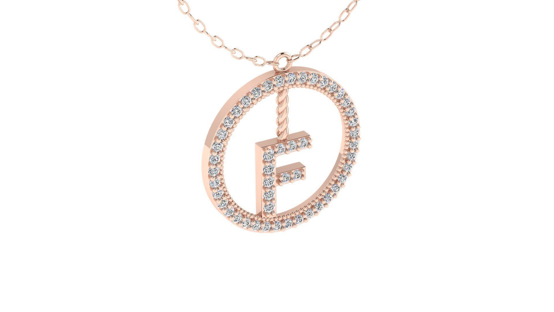 Alphabet Round Pendant with Diamond F 3D print model_10