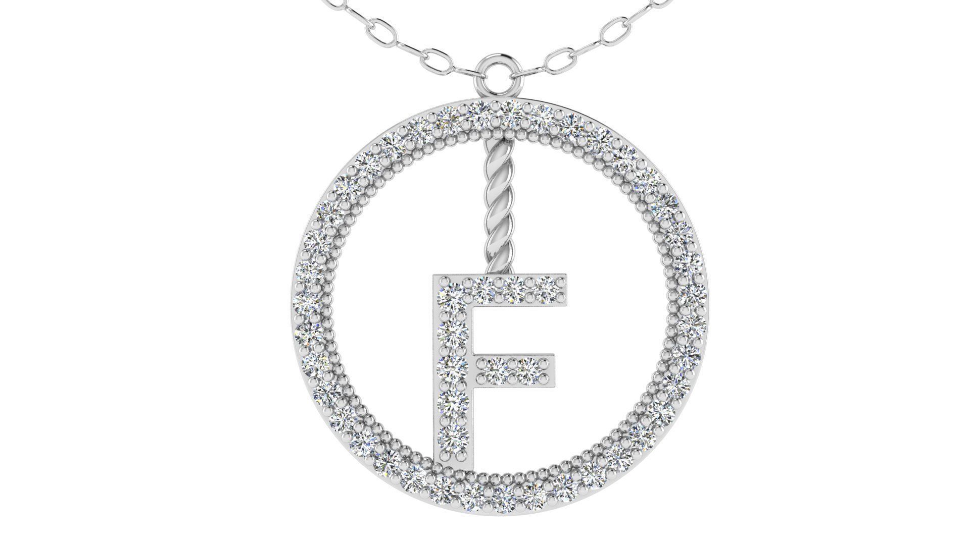 Alphabet Round Pendant with Diamond F 3D print model_3