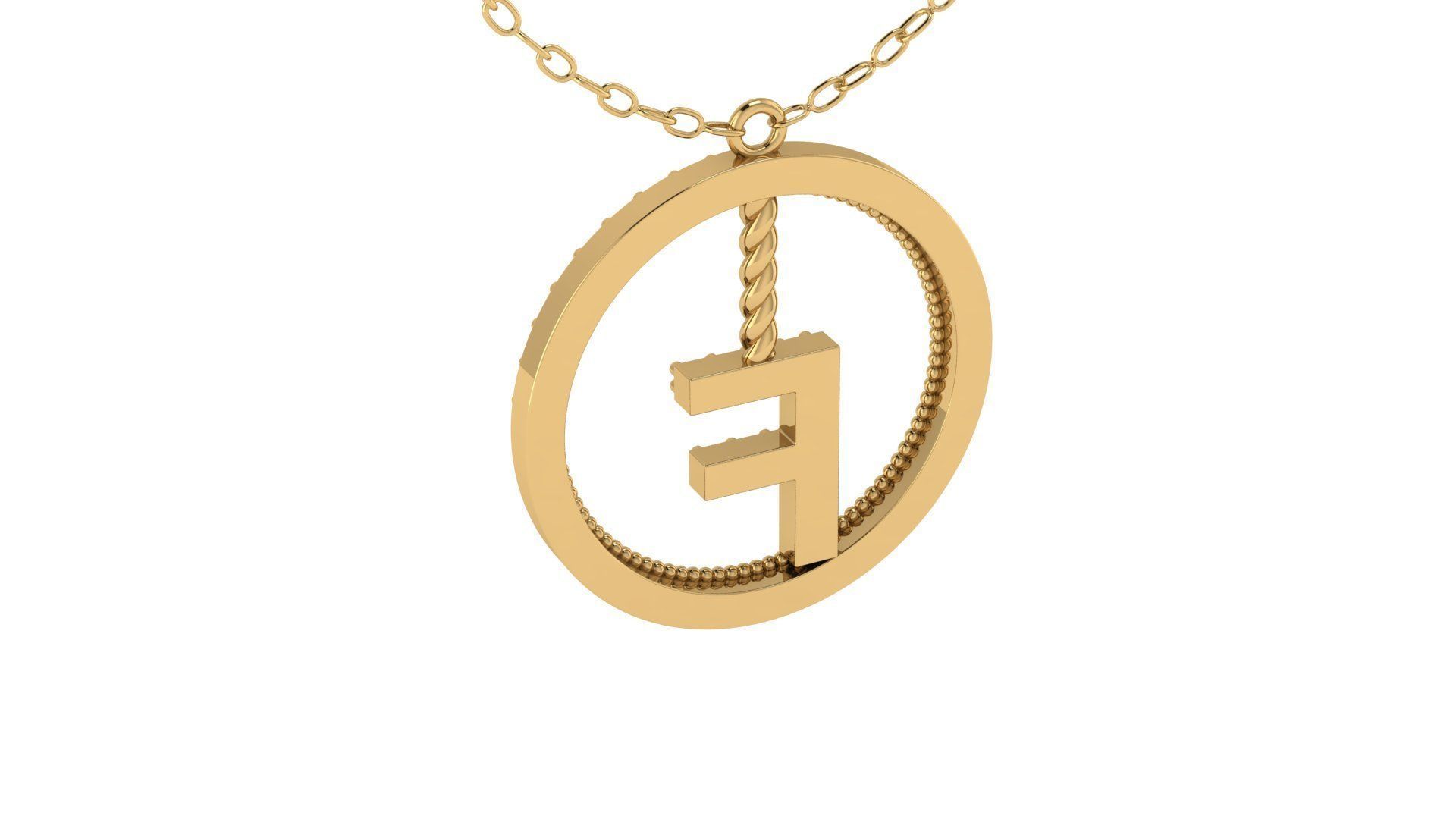 Alphabet Round Pendant with Diamond F 3D print model_19