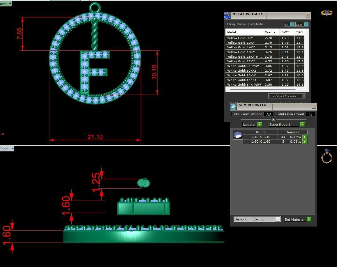 Alphabet Round Pendant with Diamond F 3D print model_2
