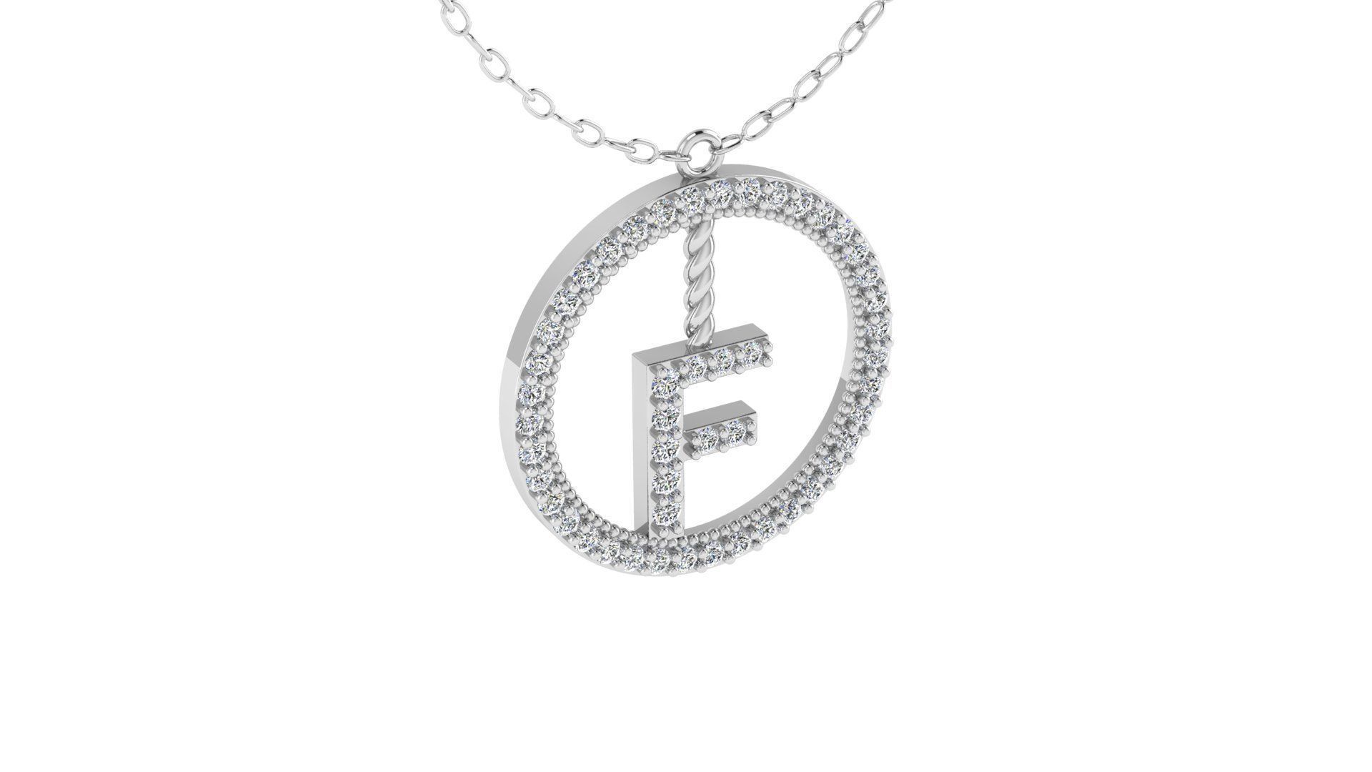 Alphabet Round Pendant with Diamond F 3D print model_17
