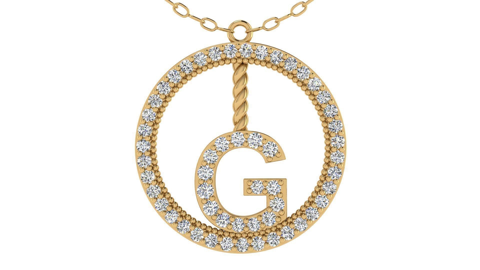 Alphabet Round Pendant with Diamond G 3D print model_16