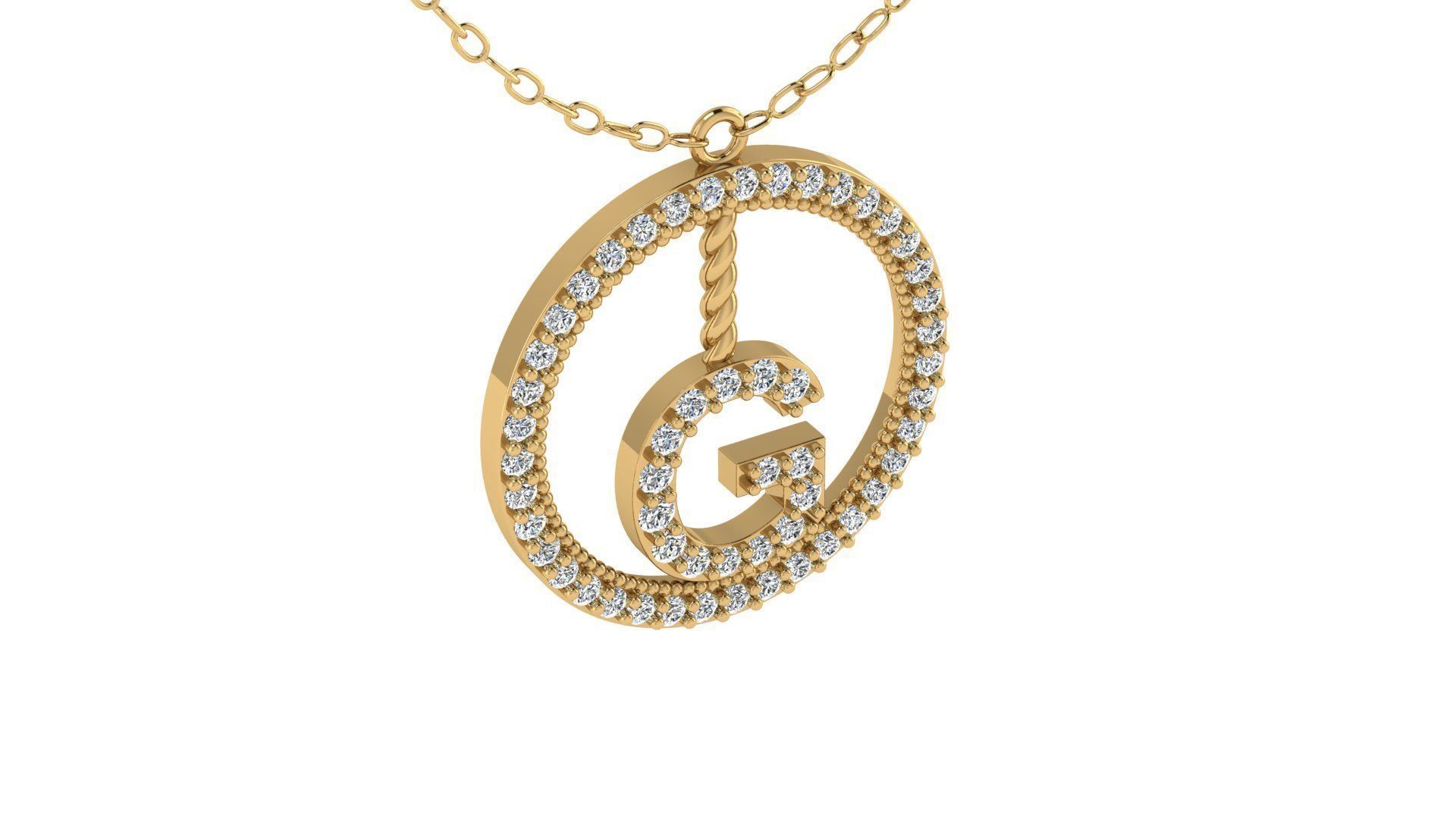 Alphabet Round Pendant with Diamond G 3D print model_18