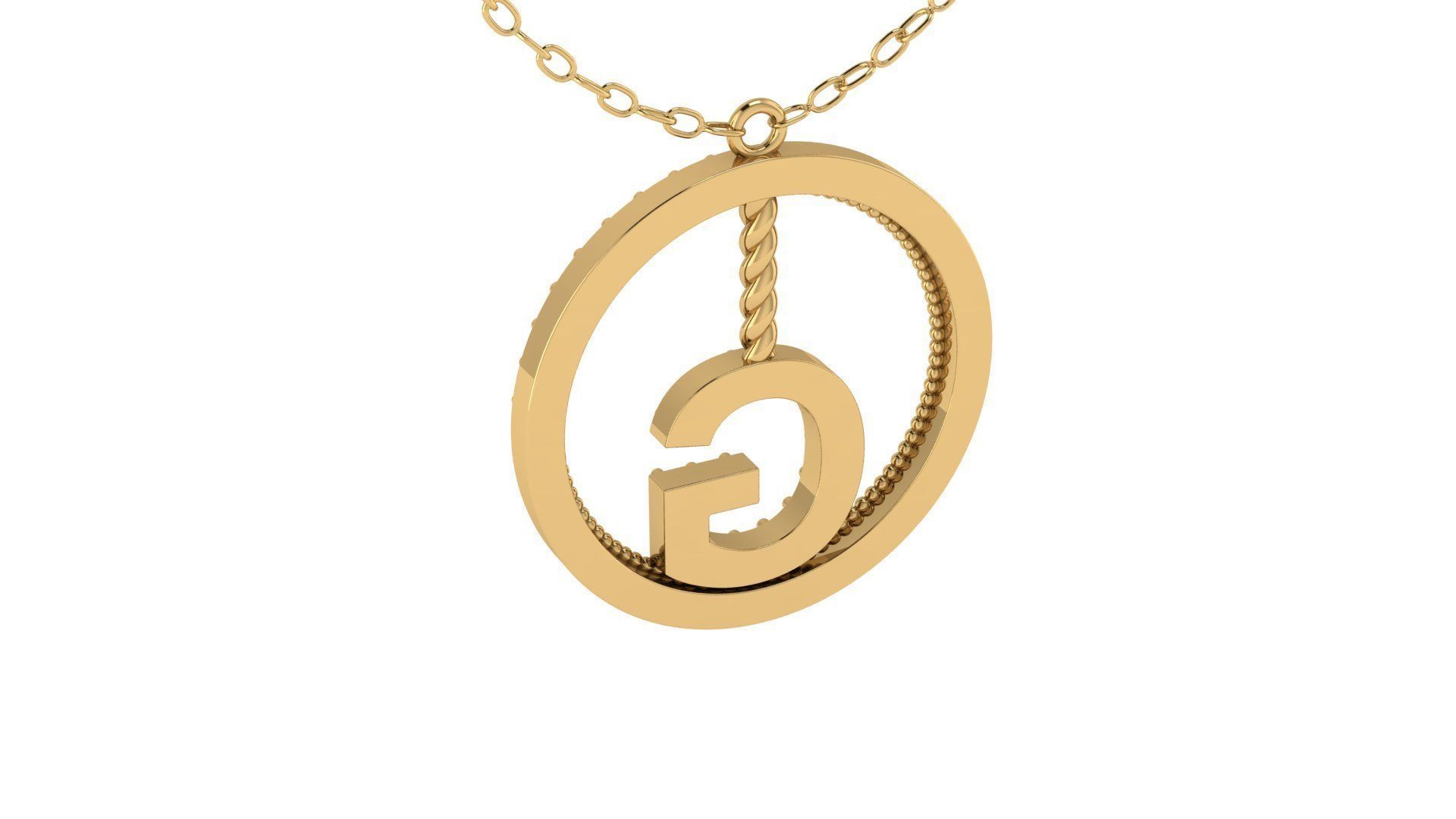 Alphabet Round Pendant with Diamond G 3D print model_19