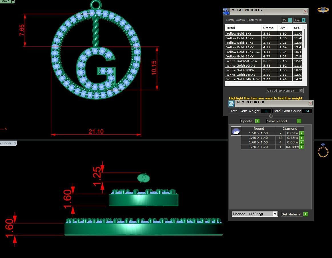 Alphabet Round Pendant with Diamond G 3D print model_11