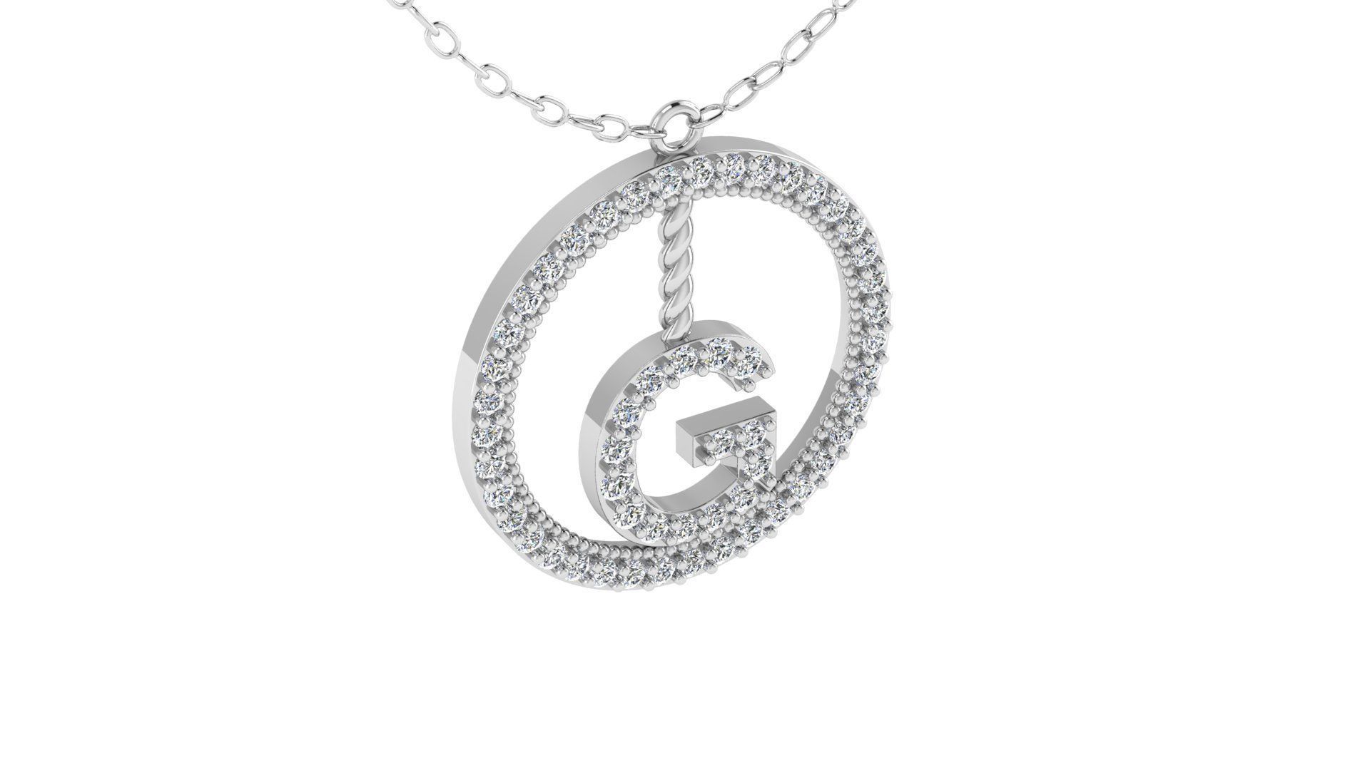 Alphabet Round Pendant with Diamond G 3D print model_5