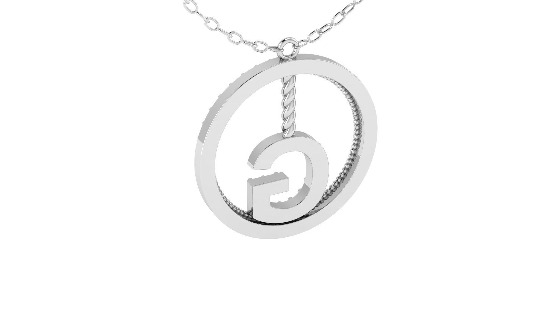 Alphabet Round Pendant with Diamond G 3D print model_15