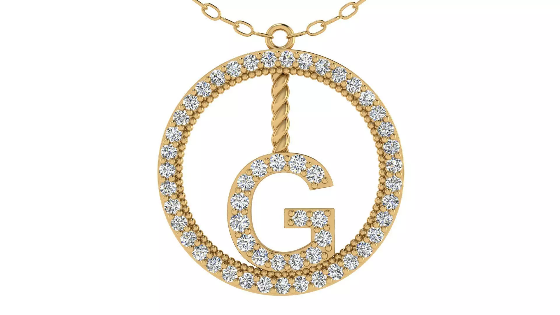 Alphabet Round Pendant with Diamond G 3D print model_0