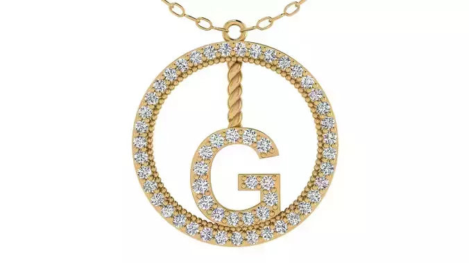Alphabet Round Pendant with Diamond G 3D print model