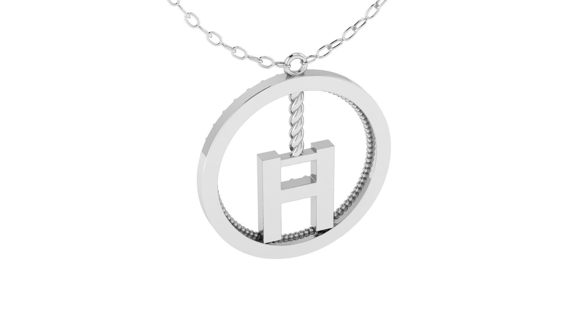 Alphabet Round Pendant with Diamond H 3D print model_5