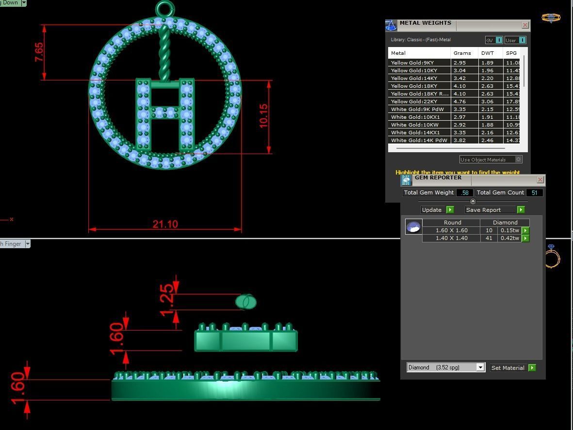 Alphabet Round Pendant with Diamond H 3D print model_11