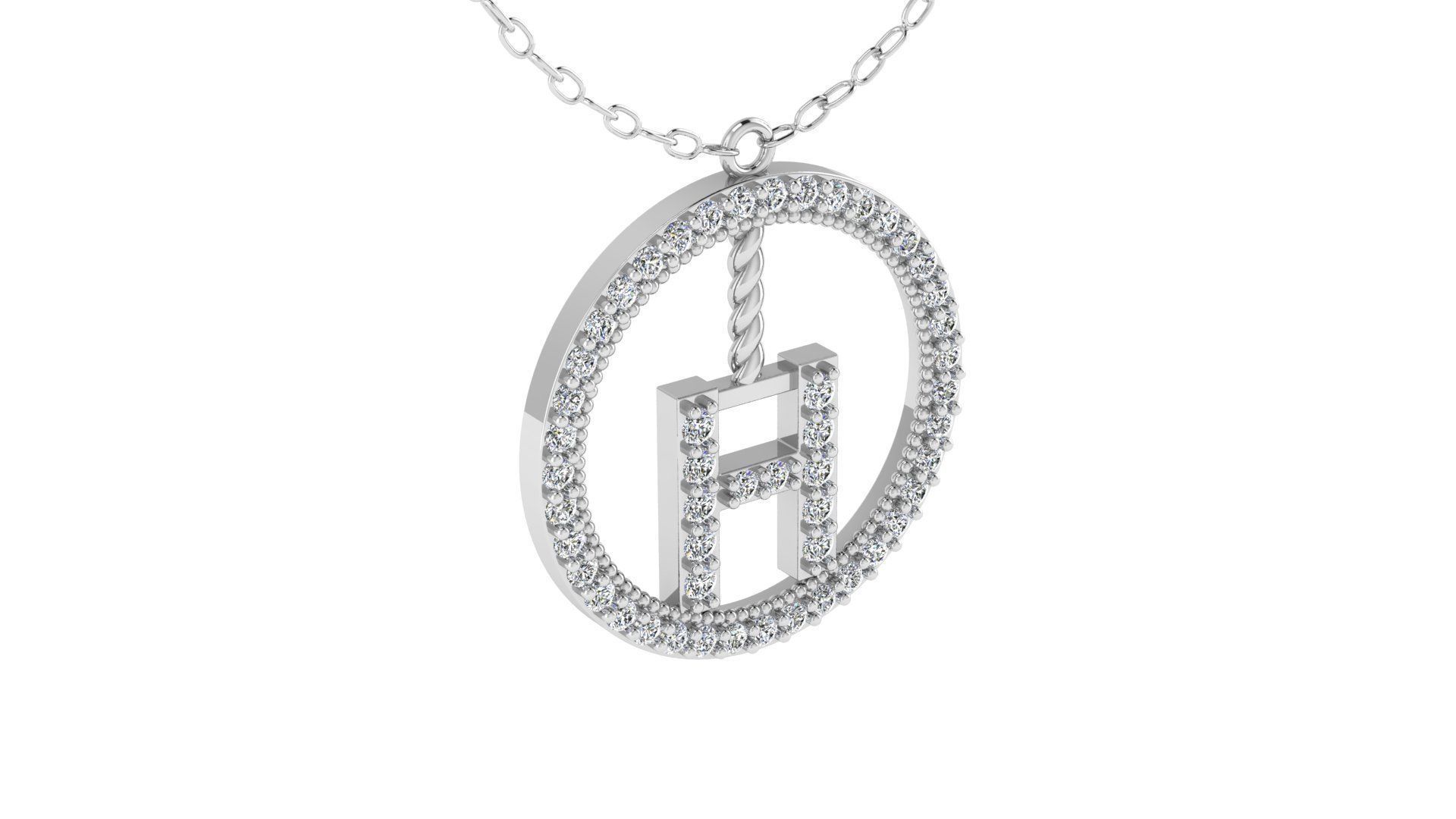 Alphabet Round Pendant with Diamond H 3D print model_12