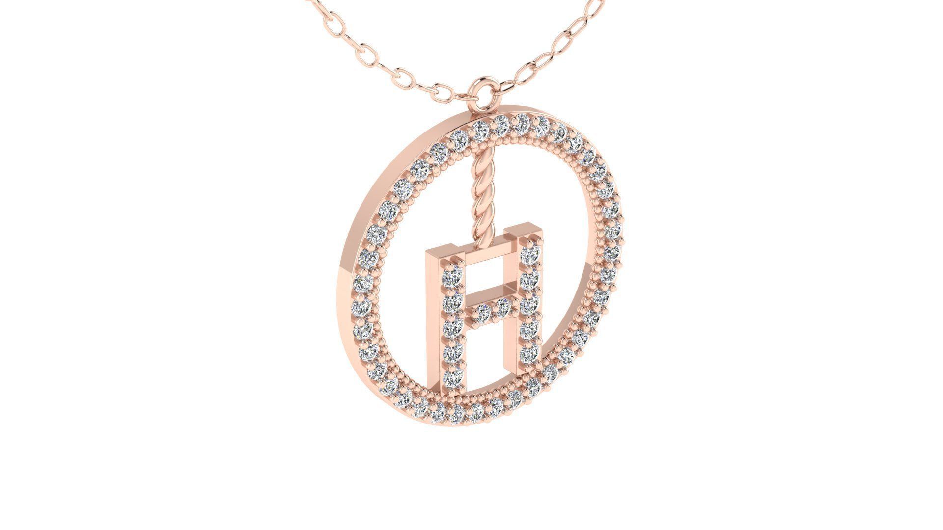 Alphabet Round Pendant with Diamond H 3D print model_3