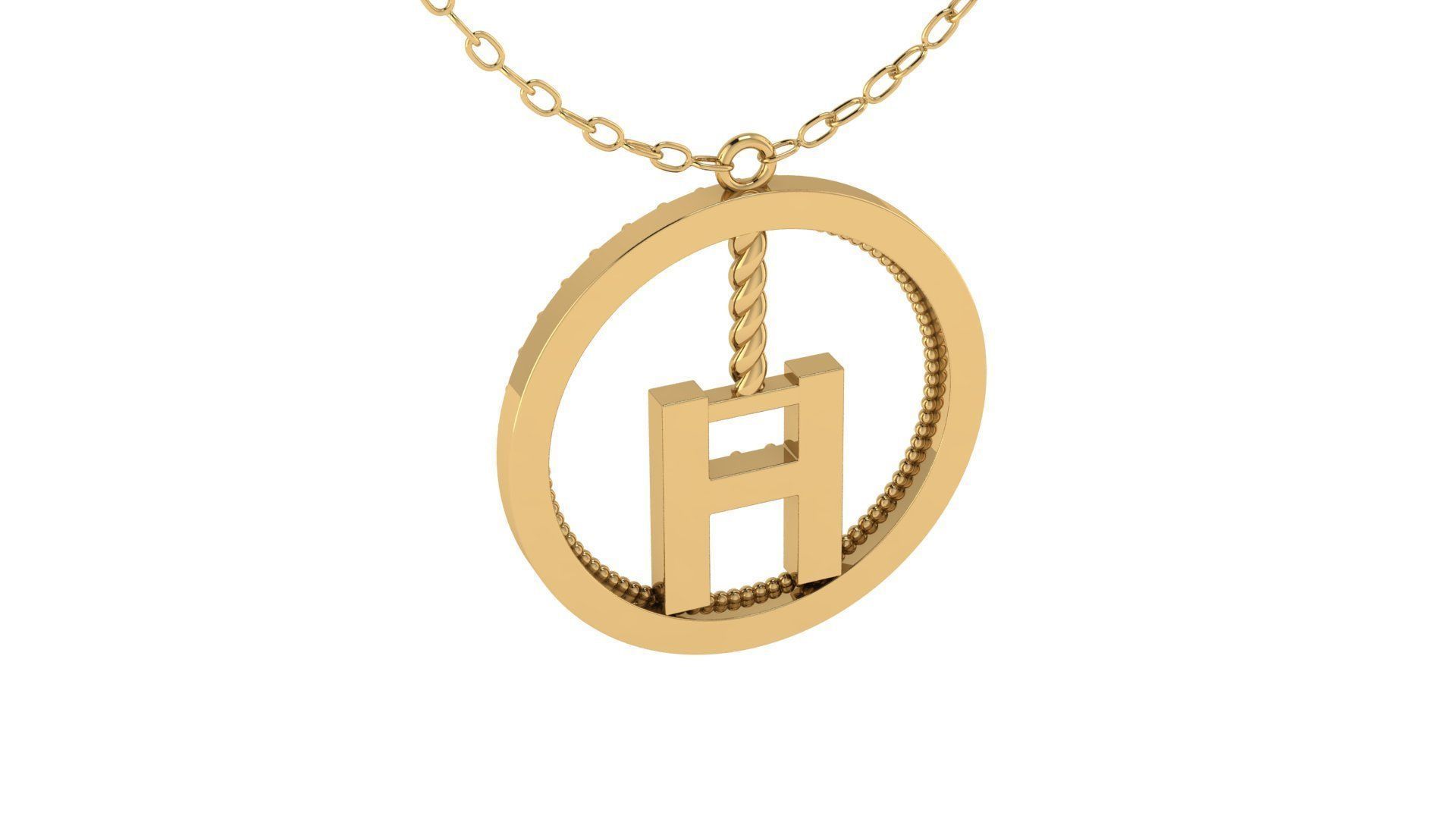 Alphabet Round Pendant with Diamond H 3D print model_22