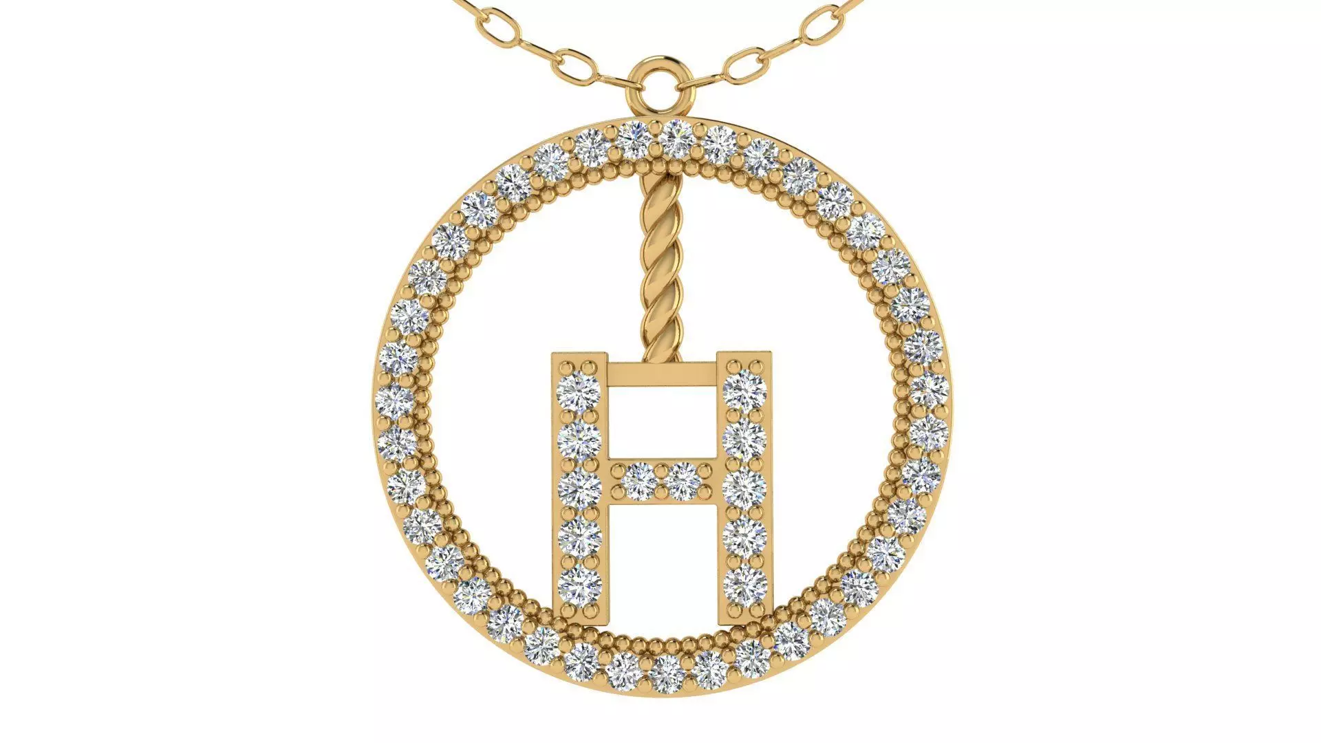 Alphabet Round Pendant with Diamond H 3D print model_0