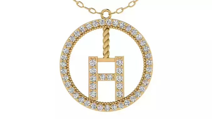 Alphabet Round Pendant with Diamond H 3D print model
