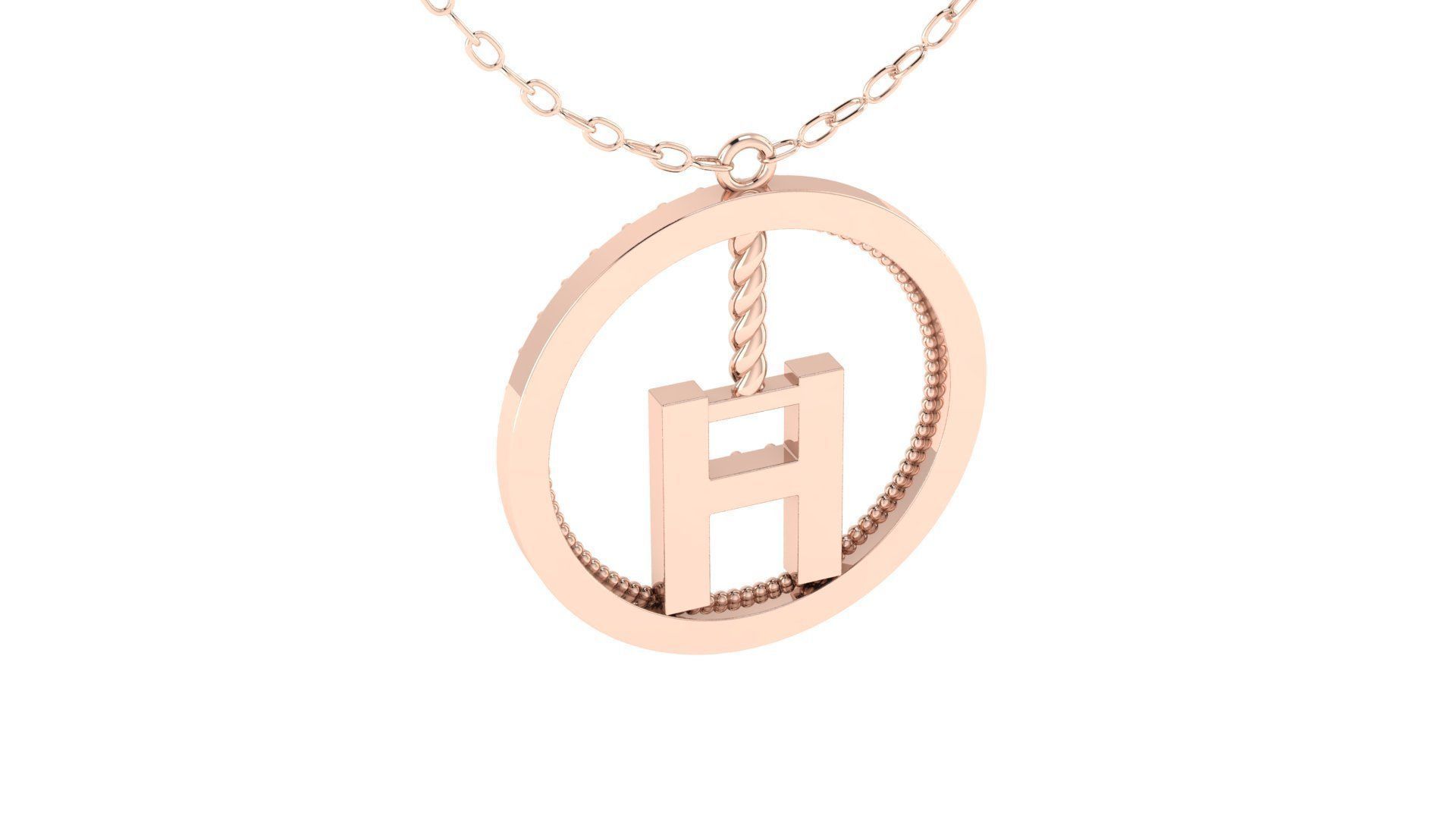 Alphabet Round Pendant with Diamond H 3D print model_10