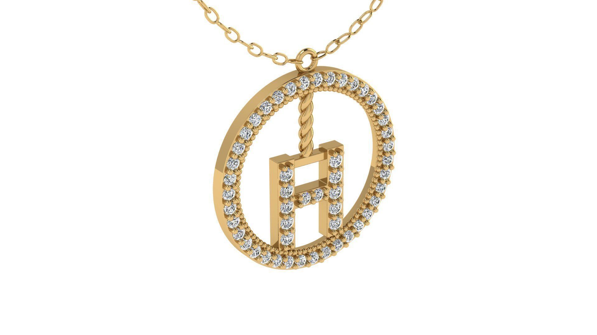Alphabet Round Pendant with Diamond H 3D print model_17