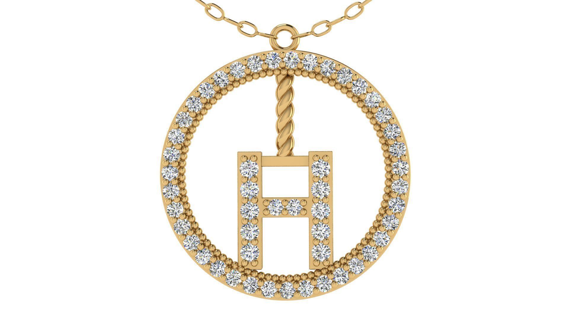 Alphabet Round Pendant with Diamond H 3D print model_16