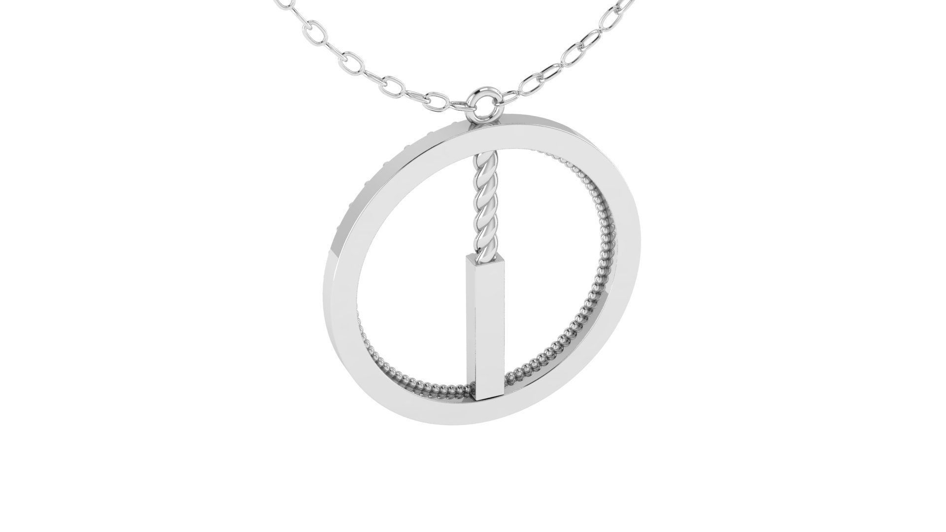 Alphabet Round Pendant with Diamond I 3D print model_3