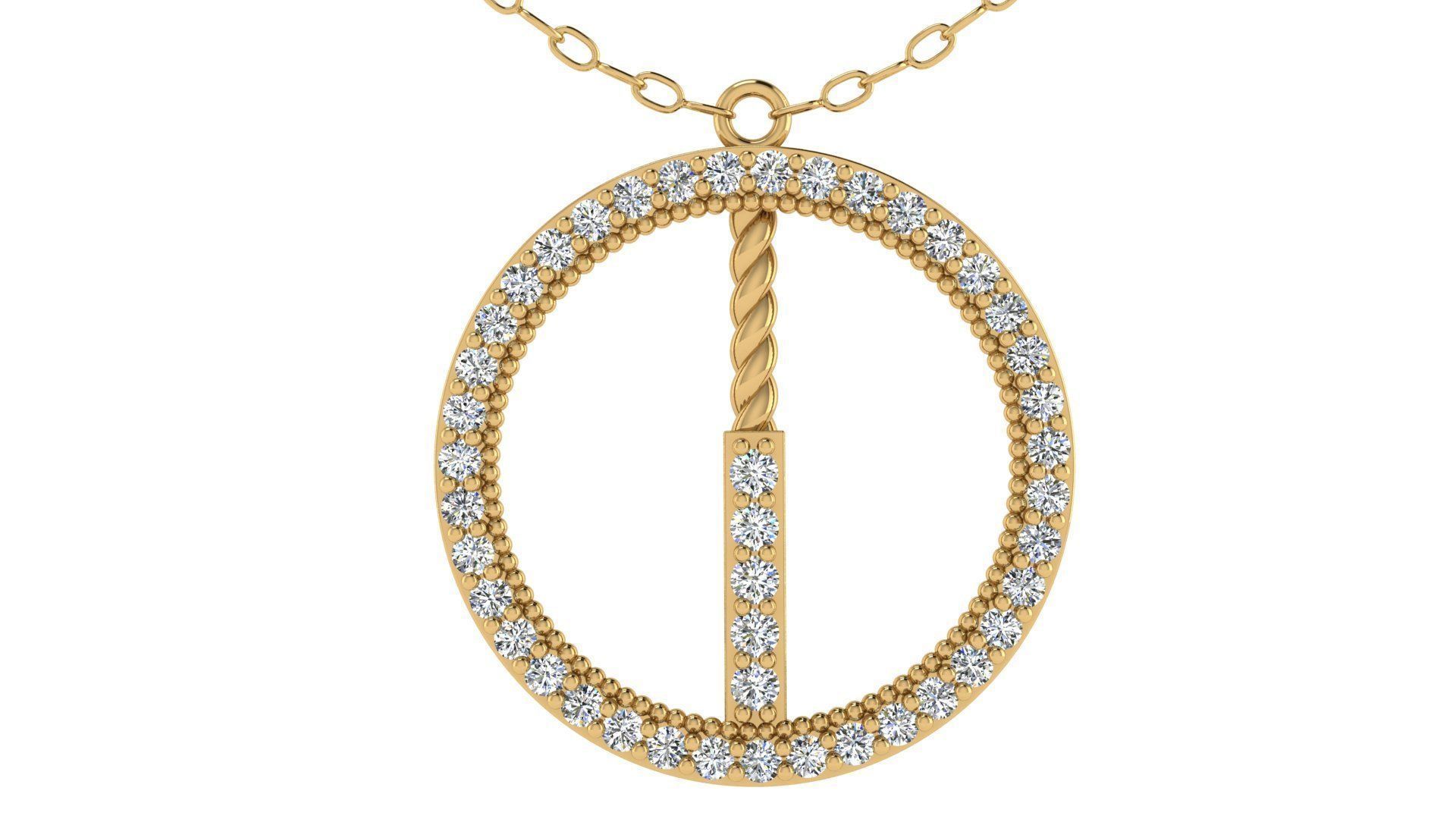 Alphabet Round Pendant with Diamond I 3D print model_16