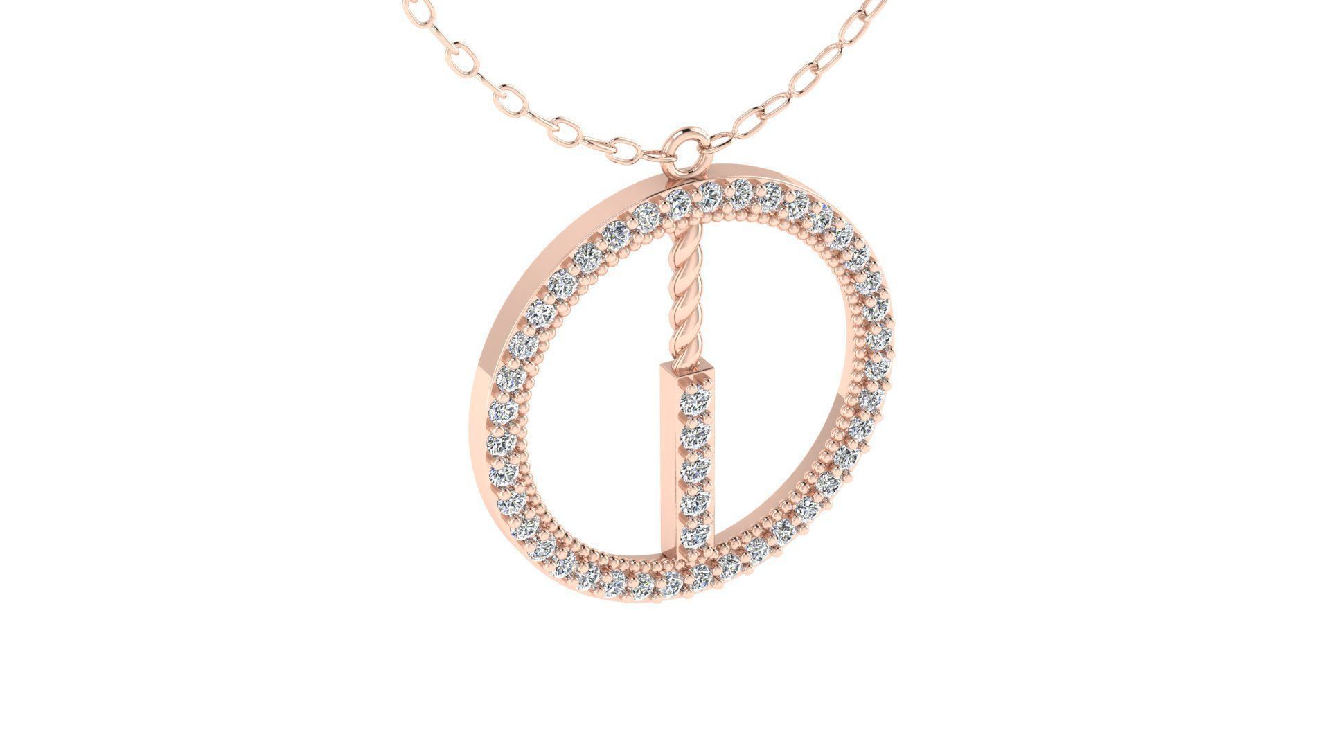 Alphabet Round Pendant with Diamond I 3D print model_4