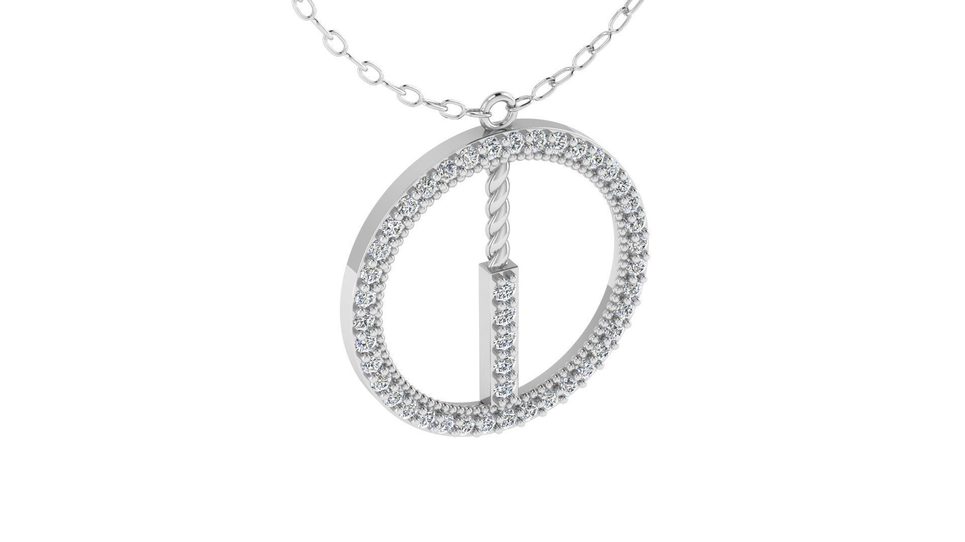 Alphabet Round Pendant with Diamond I 3D print model_11