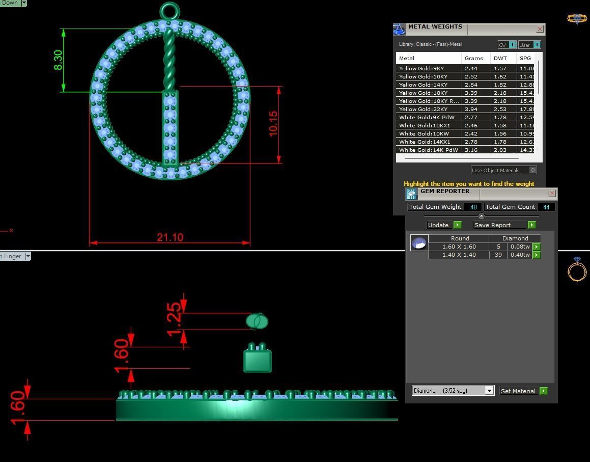 Alphabet Round Pendant with Diamond I 3D print model_10