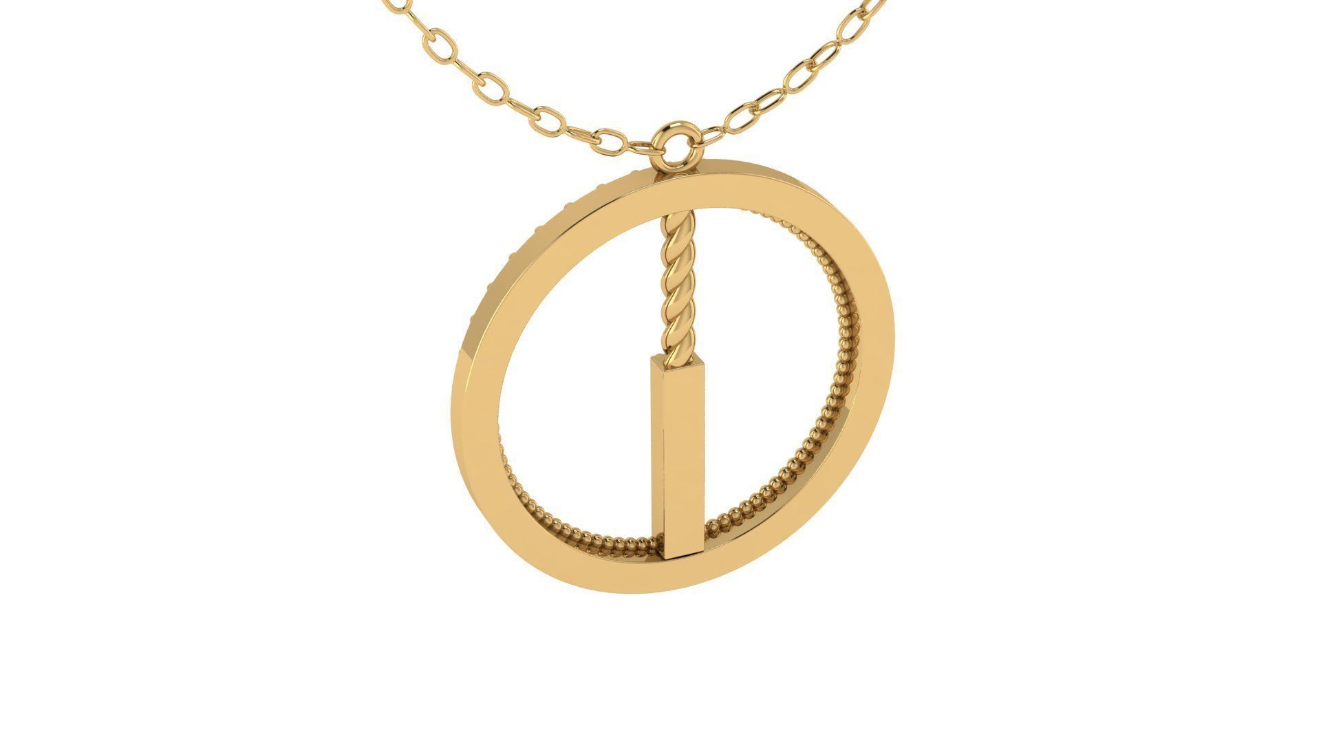 Alphabet Round Pendant with Diamond I 3D print model_20