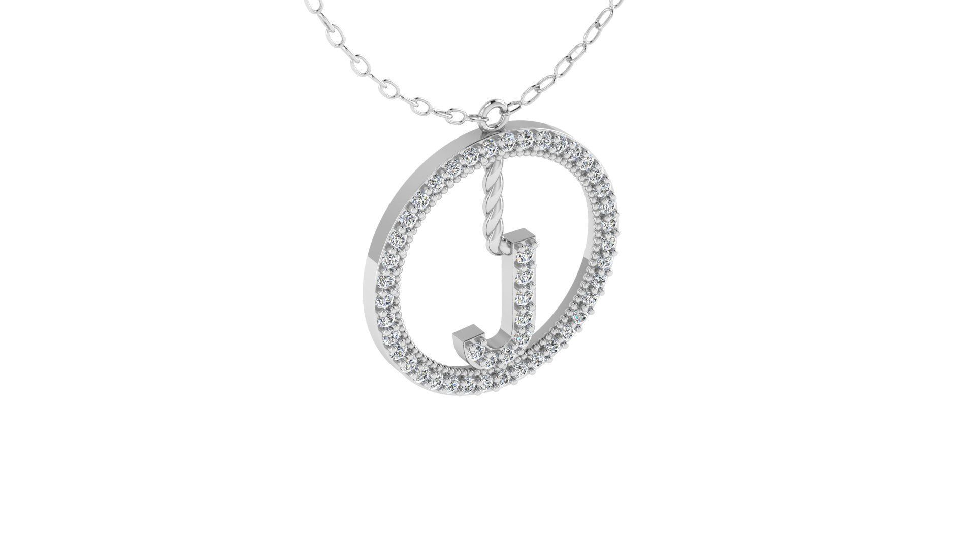 Alphabet Round Pendant with Diamond J 3D print model_4