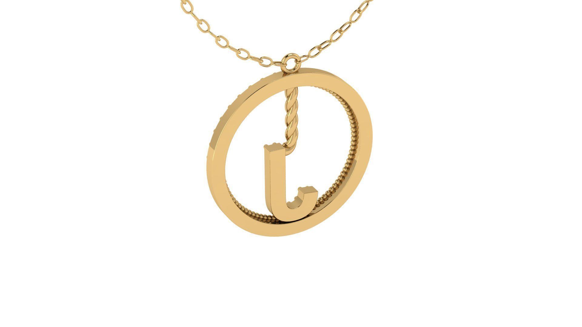 Alphabet Round Pendant with Diamond J 3D print model_19