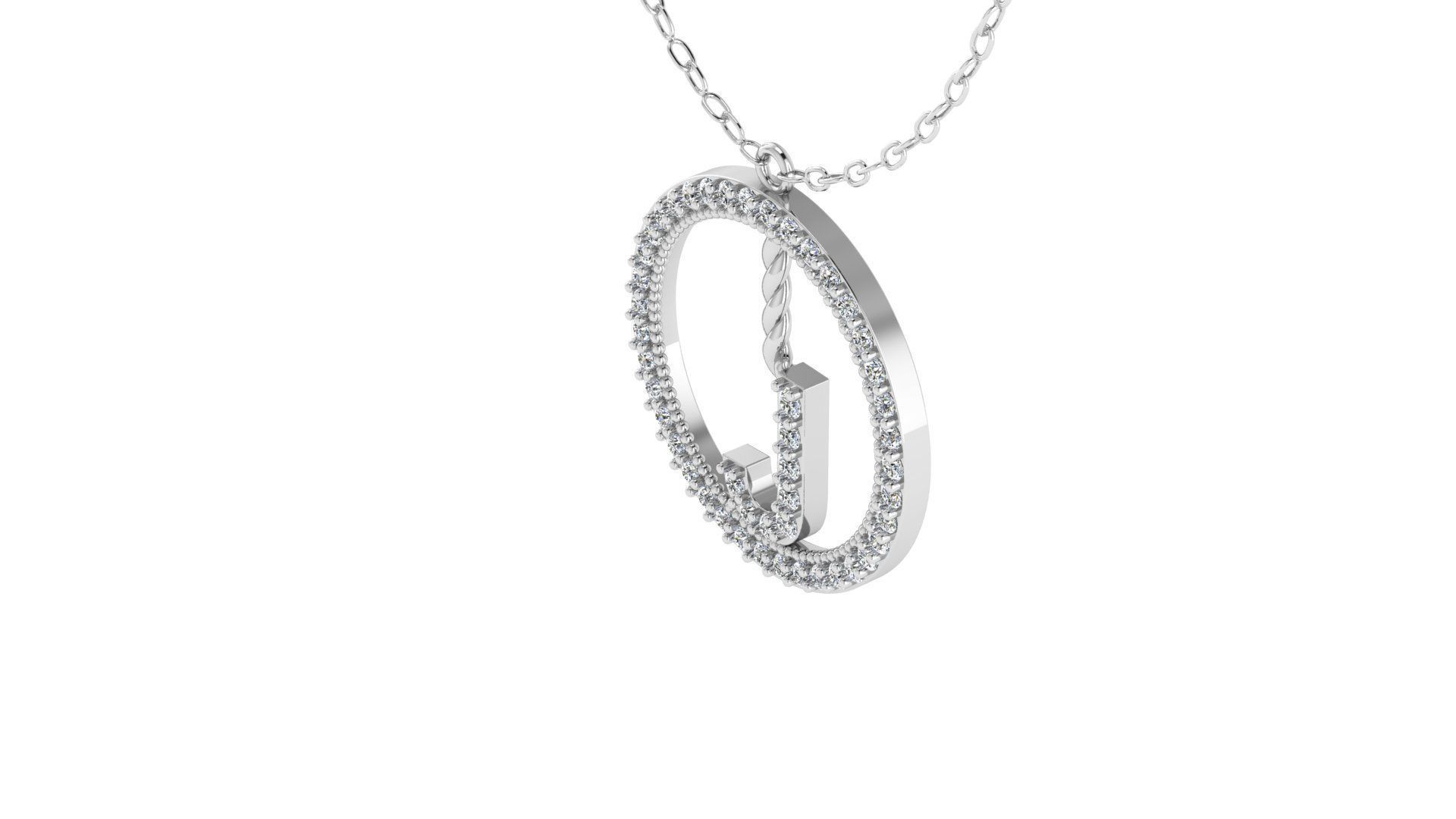 Alphabet Round Pendant with Diamond J 3D print model_11