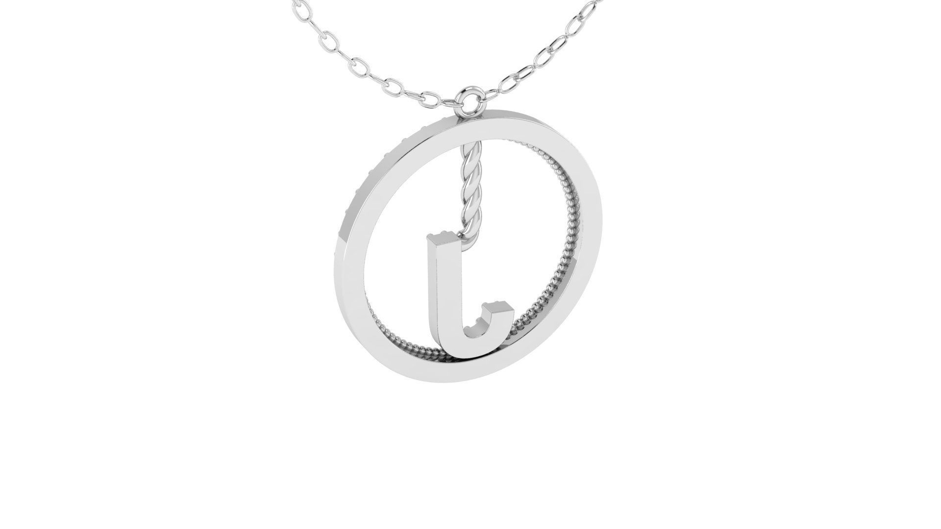 Alphabet Round Pendant with Diamond J 3D print model_13