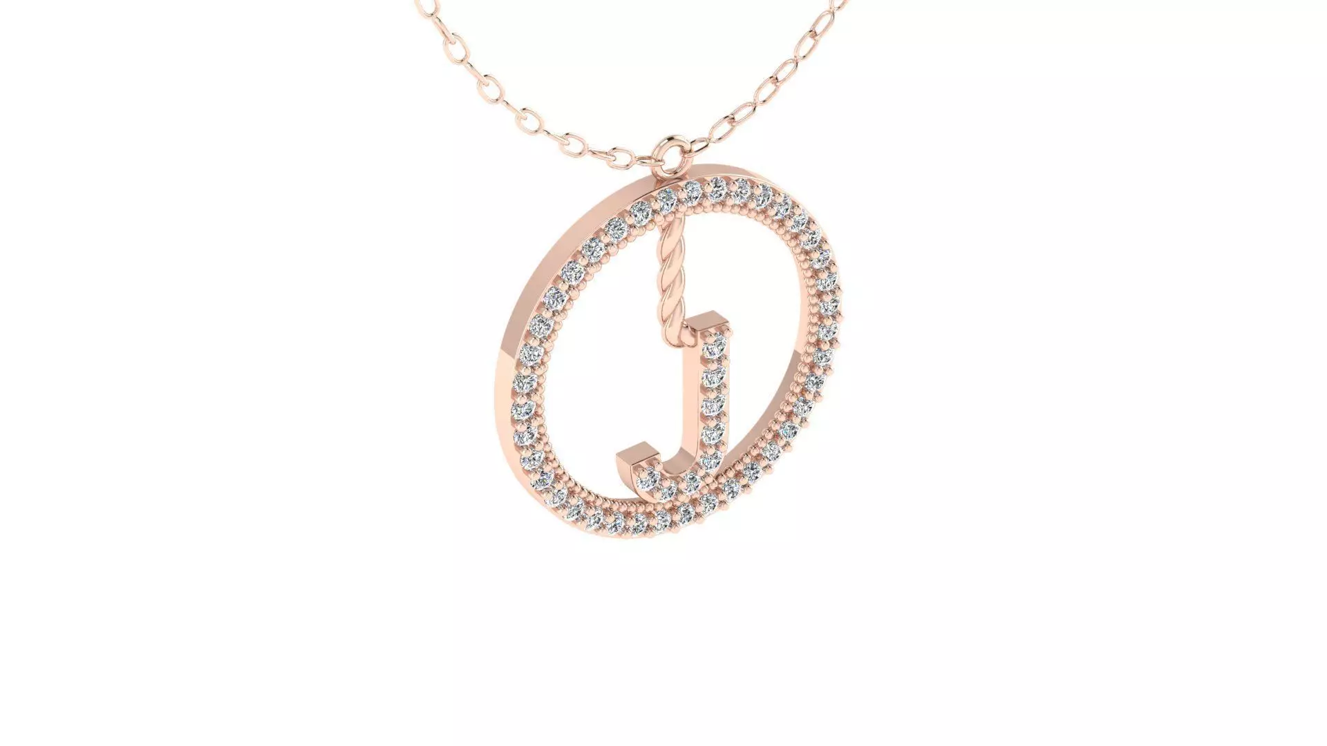 Alphabet Round Pendant with Diamond J 3D print model_0
