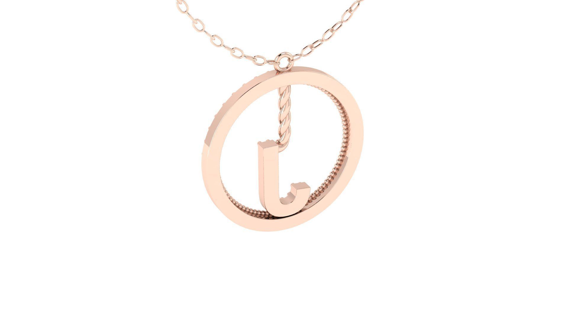Alphabet Round Pendant with Diamond J 3D print model_5