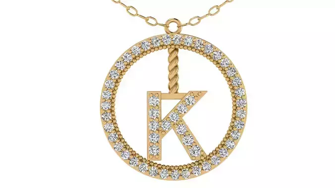 Alphabet Round Pendant with Diamond K 3D print model