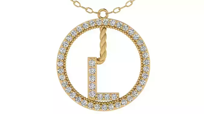 Alphabet Round Pendant with Diamond L 3D print model