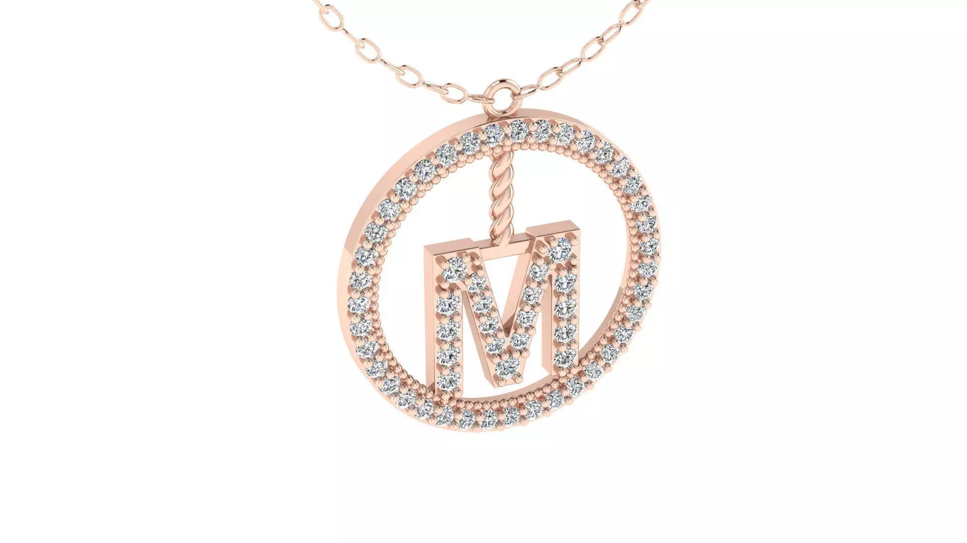 Alphabet Round Pendant with Diamond M 3D print model