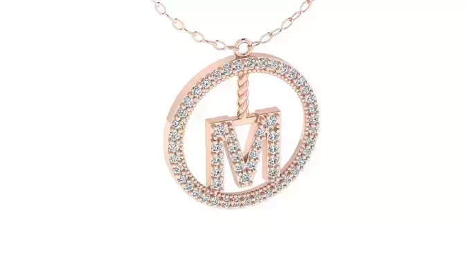 Alphabet Round Pendant with Diamond M 3D print model