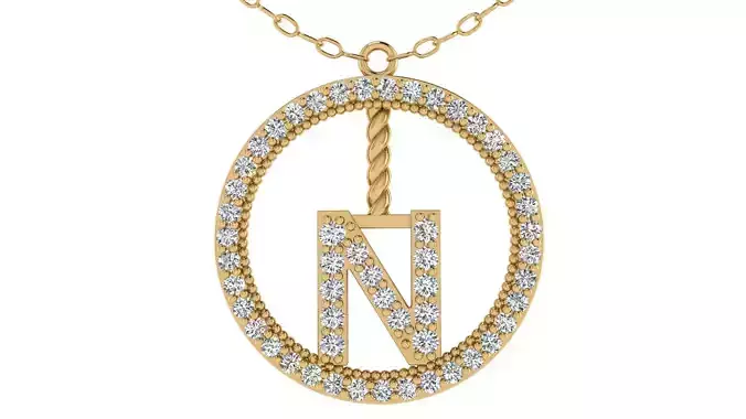 Alphabet Round Pendant with Diamond N 3D print model