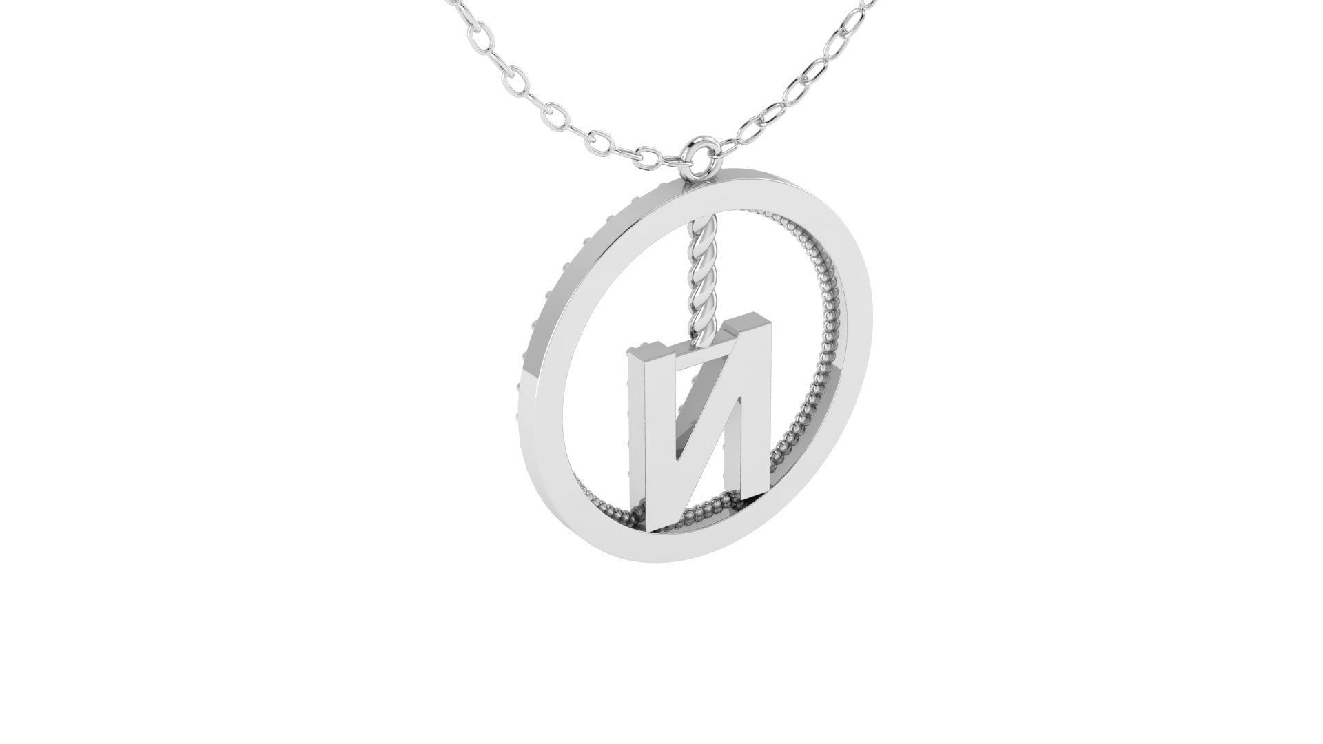 Alphabet Round Pendant with Diamond N 3D print model_4
