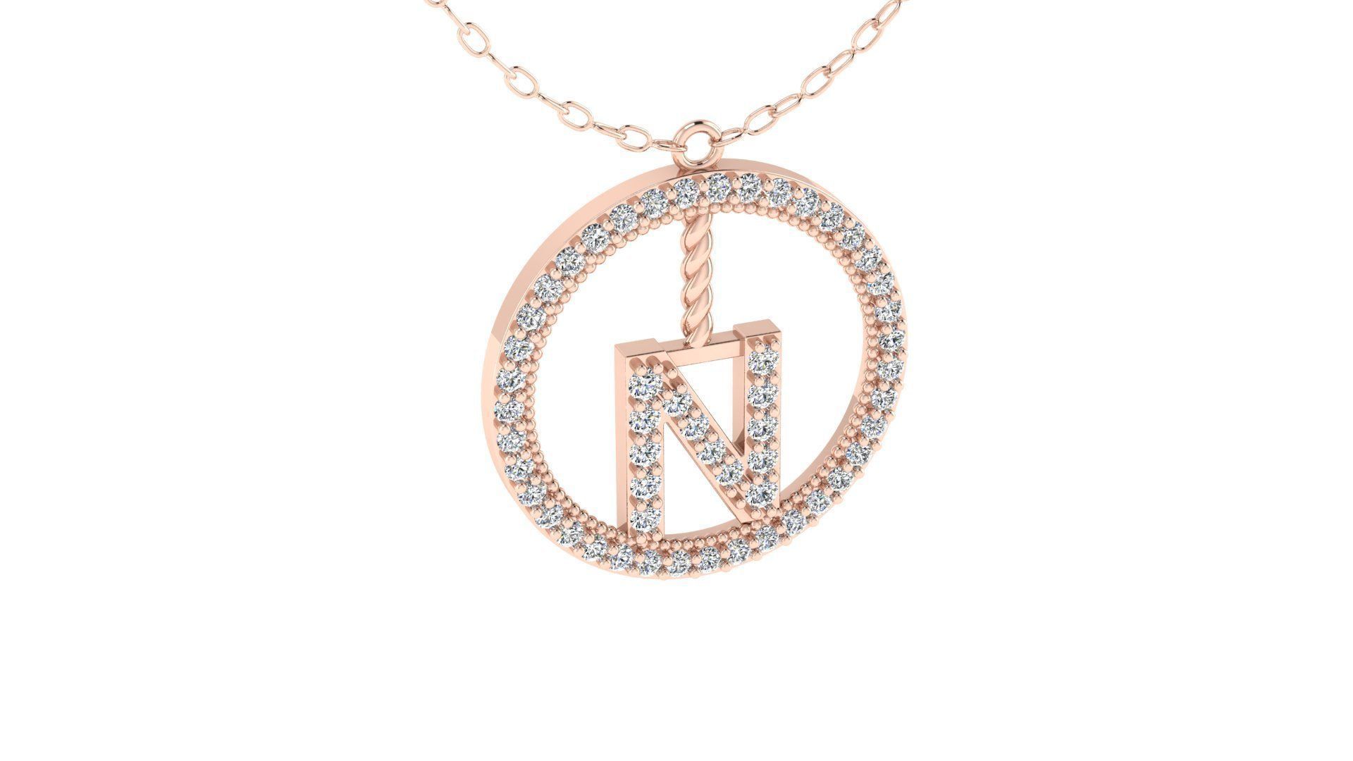 Alphabet Round Pendant with Diamond N 3D print model_6