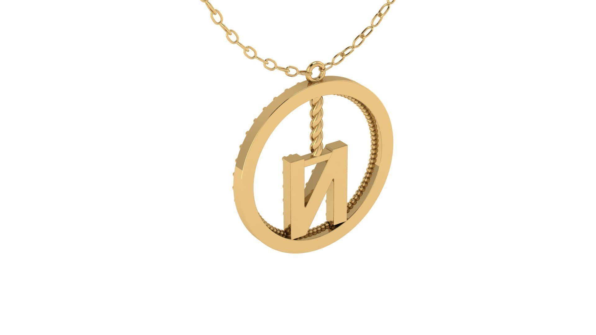 Alphabet Round Pendant with Diamond N 3D print model_13