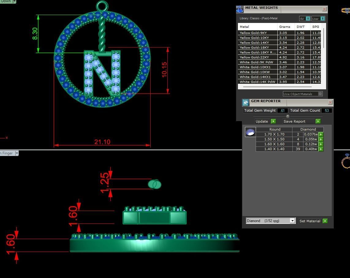 Alphabet Round Pendant with Diamond N 3D print model_12