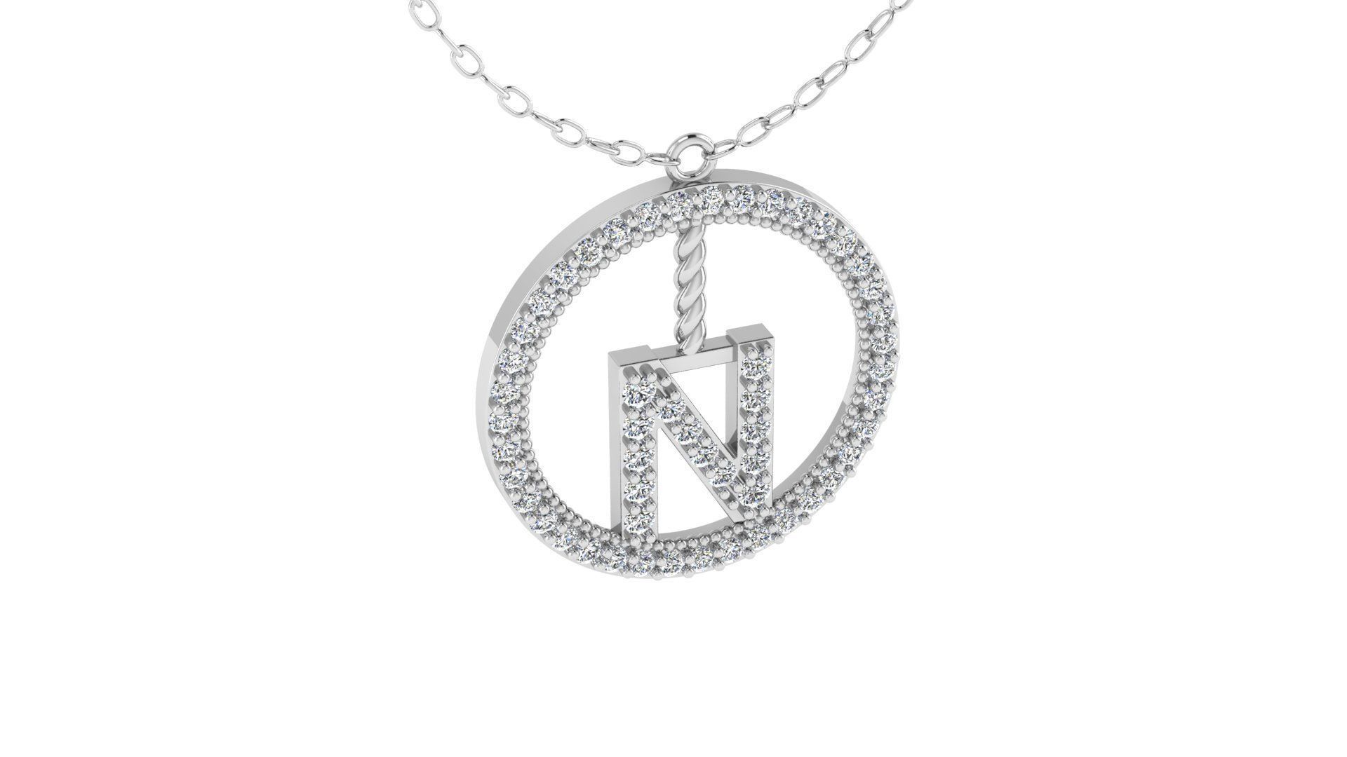 Alphabet Round Pendant with Diamond N 3D print model_15