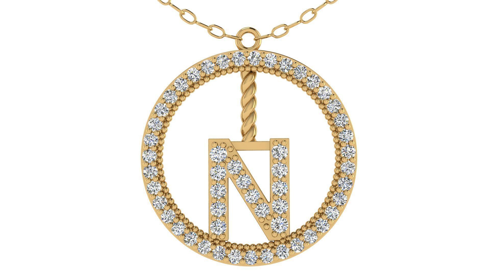 Alphabet Round Pendant with Diamond N 3D print model_19