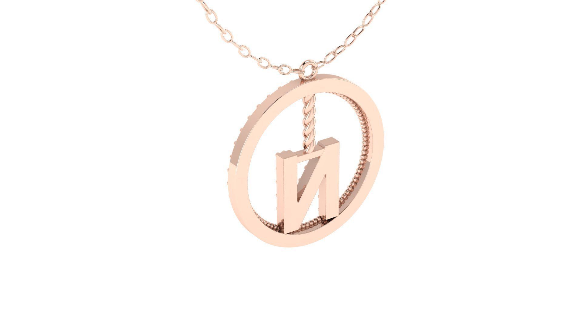 Alphabet Round Pendant with Diamond N 3D print model_10
