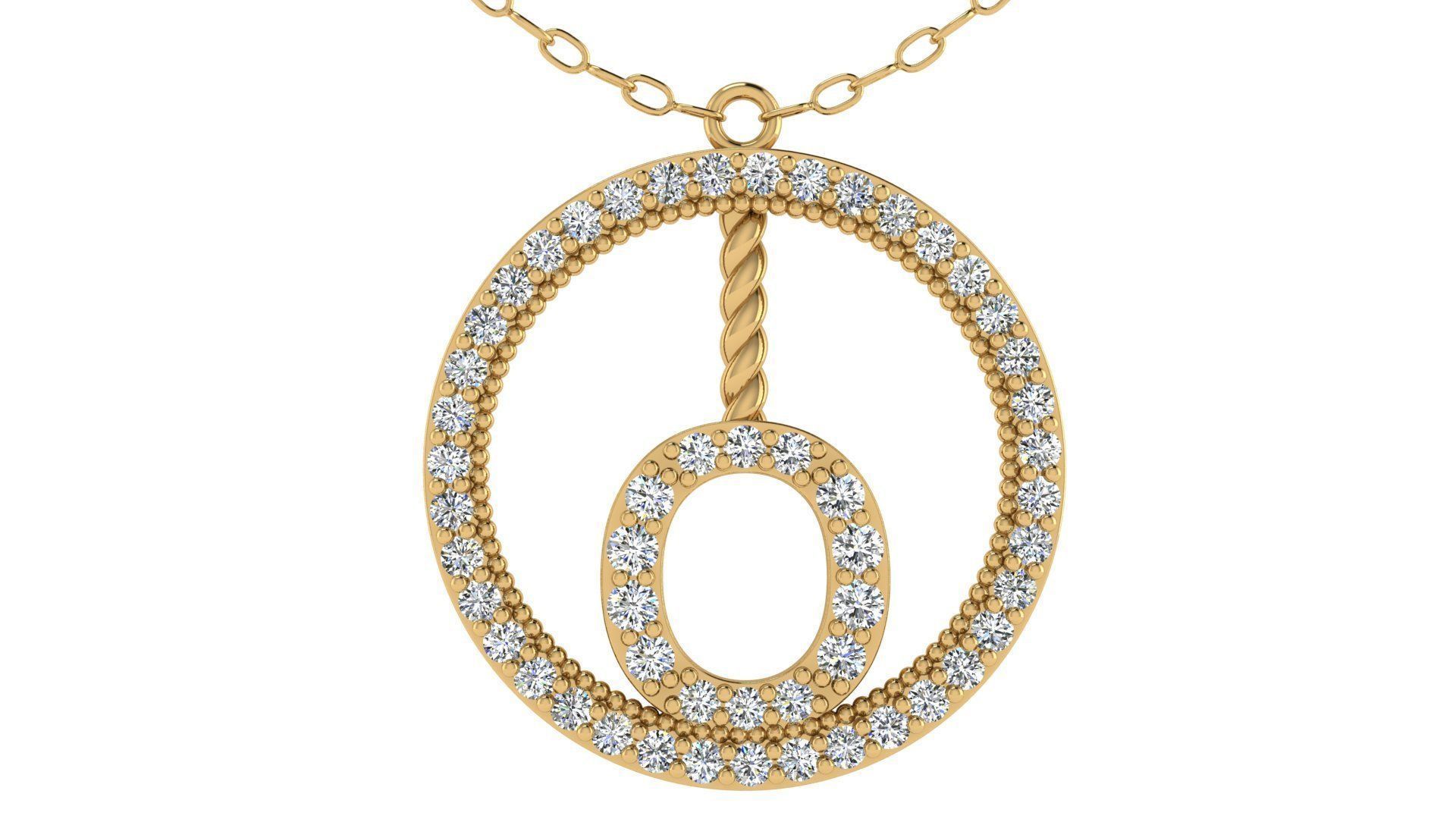 Alphabet Round Pendant with Diamond O 3D print model_16