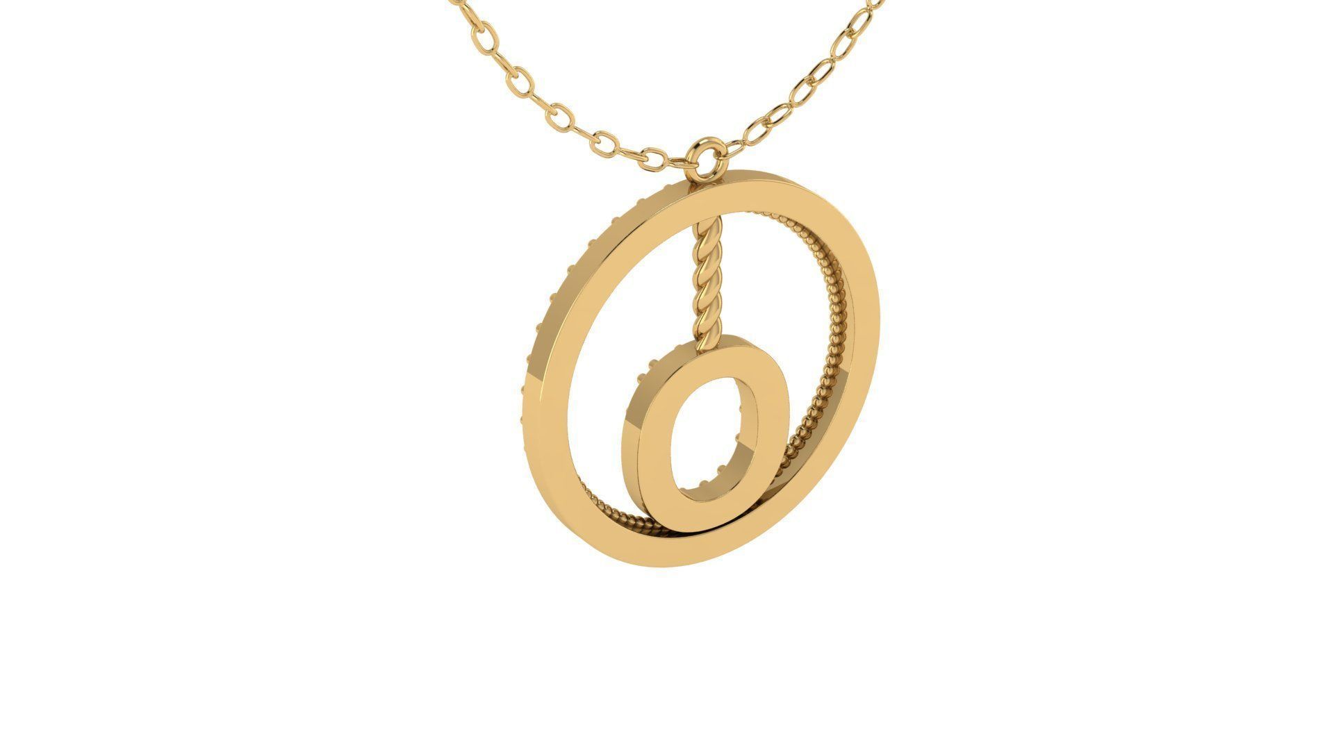 Alphabet Round Pendant with Diamond O 3D print model_20