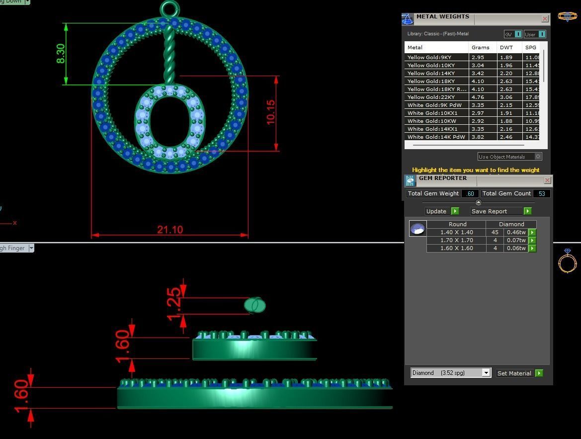 Alphabet Round Pendant with Diamond O 3D print model_11